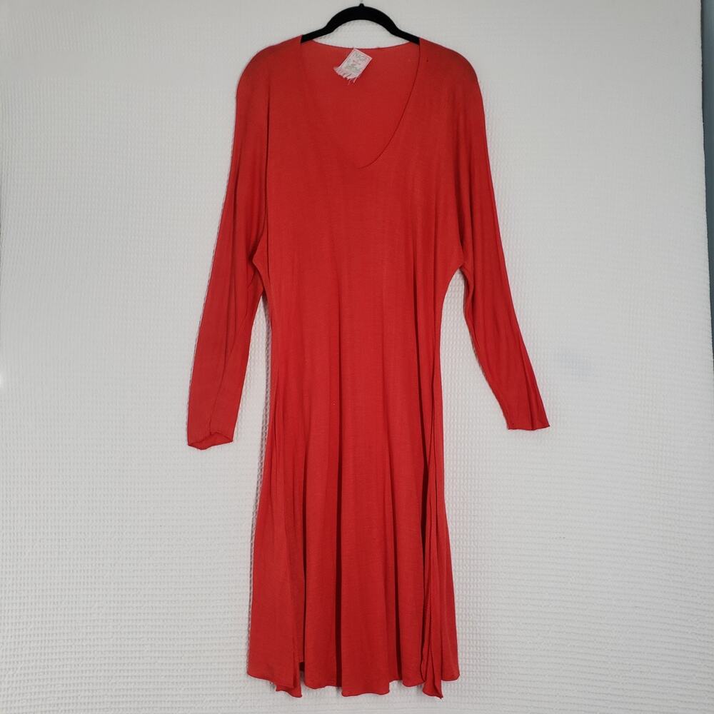 Naga by Milo Tunic Dress Womens Medium Orange Bat Wing Long Sleeve Lagenlook